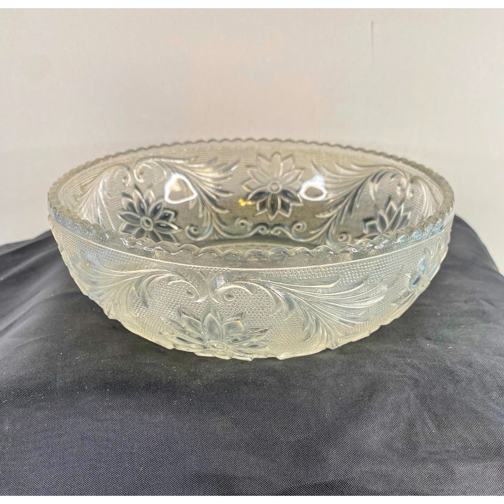 Vintage Anchor Hocking Sandwich Clear Glass 6" Serving Bowl Ridged Edge
